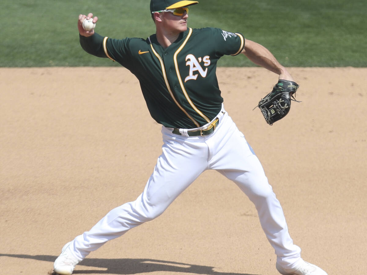 Matt Chapman of the Oakland Athletics fields during the game against