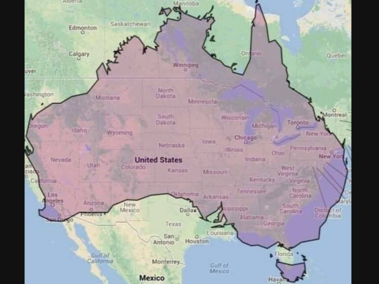 Maps comparing of Australian wildfires US go viral