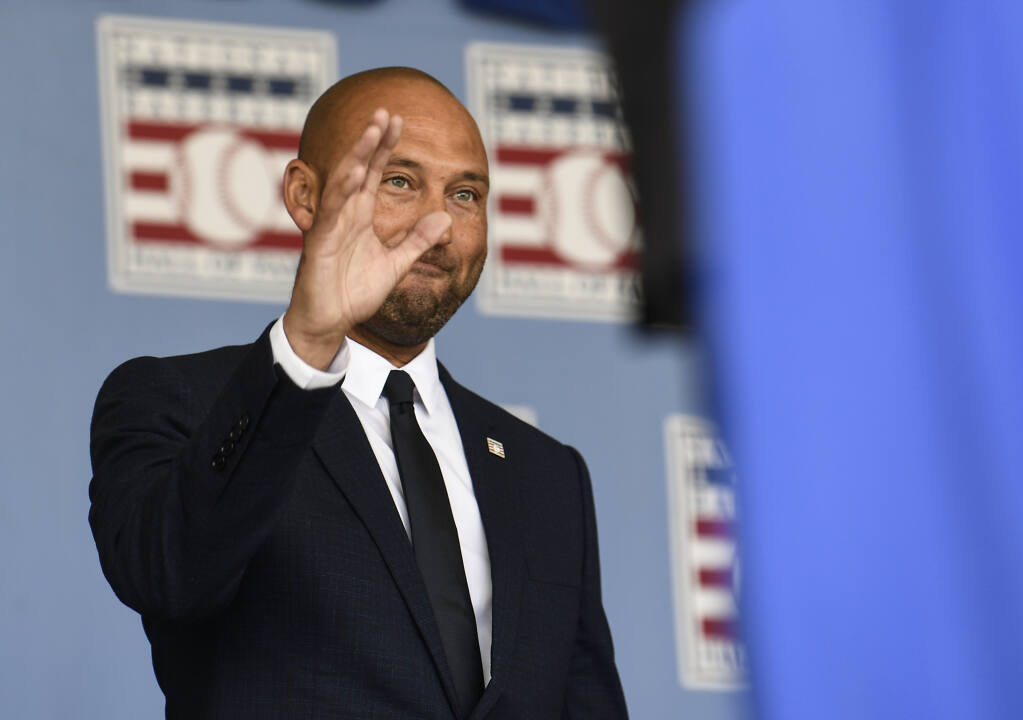 Derek Jeter, Wife Hannah Take Daughters to Hall of Fame Induction
