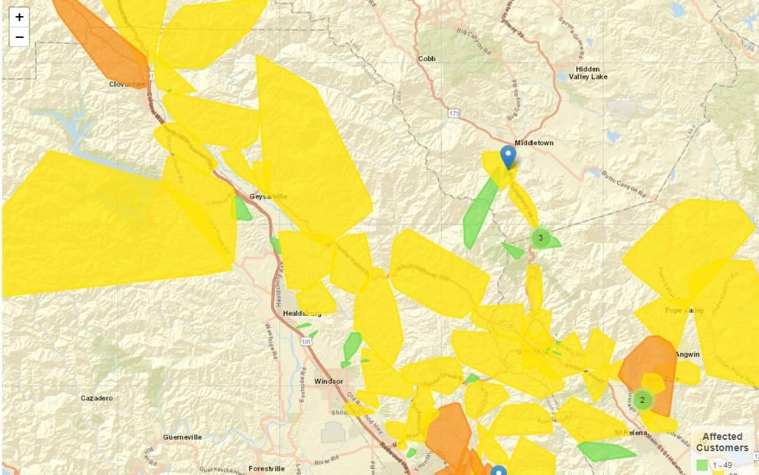 Map Where PG&E power outages are happening now
