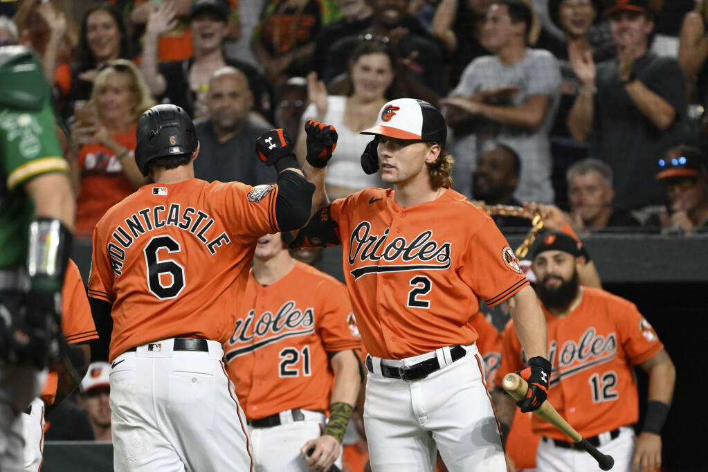 Ryan Mountcastle hits two of Orioles' 5 HRs in 8-1 win over A's