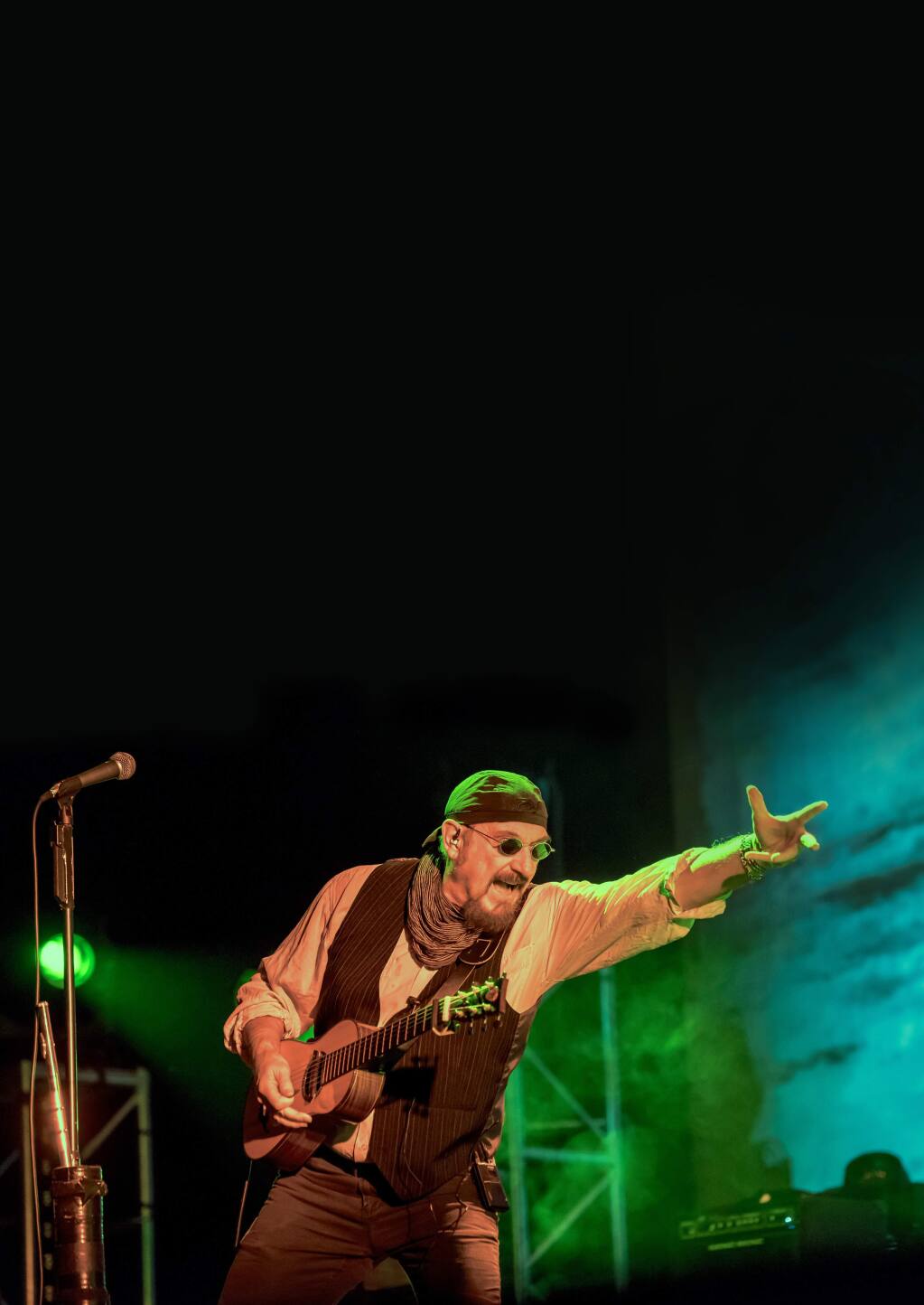 Ian Anderson lead singer and flutist for the rock group Jethro Tull  performs in concert.
