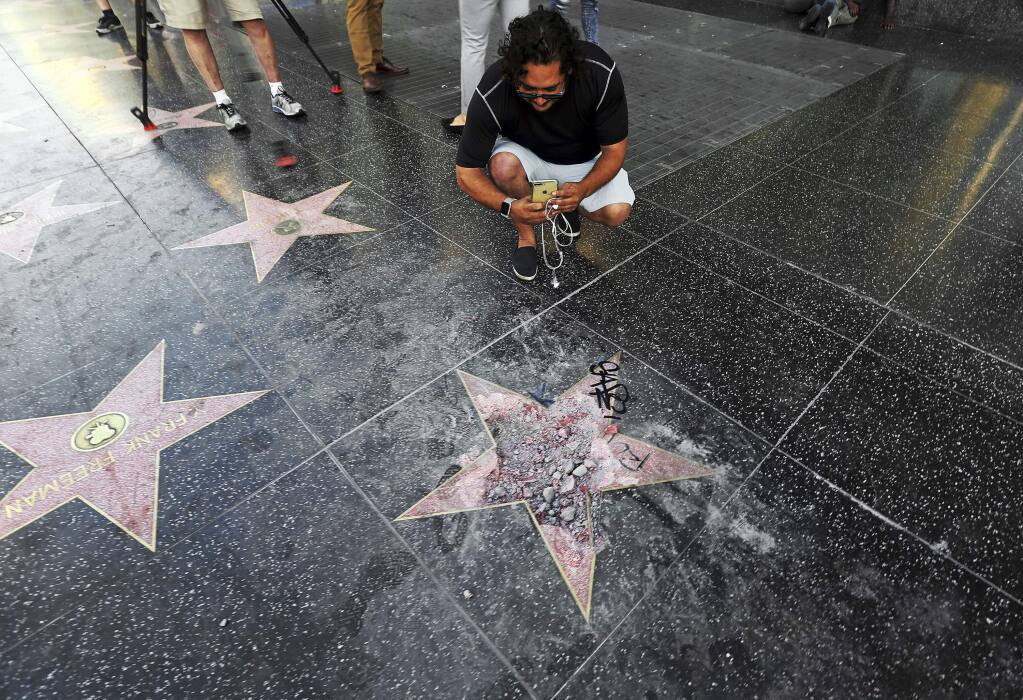 President Trump S Hollywood Walk Of Fame Star Vandalized - trump star hollywood brawl