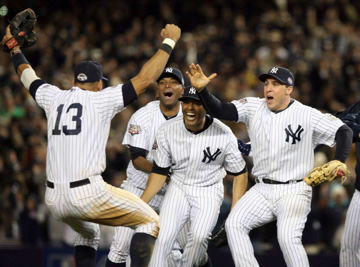 New York Yankees celebrate winning the 2009 World Series at Yankee Stadium  in New York, Wednesday, November 4, 2009. The Yankees defeated the Phillies  7-3 in Game 6. (Photo by Yong Kim/Philadelphia