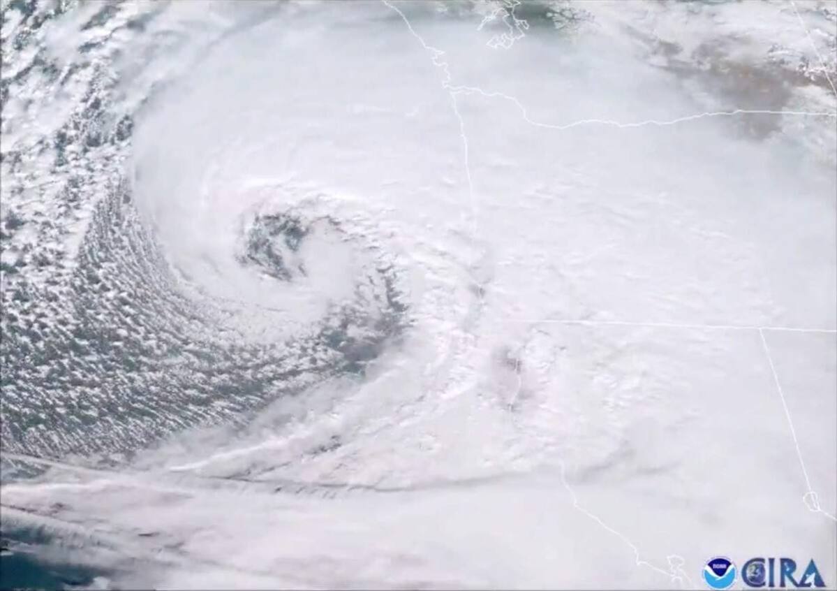 Satellite images show 'bomb cyclone' churning off California coast