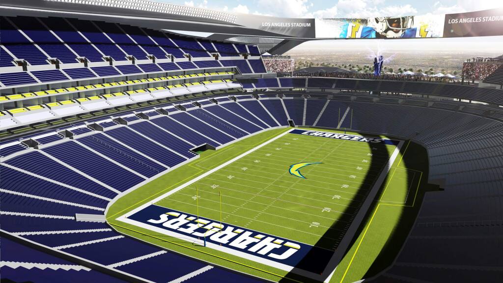Sleek new plans released for Los Angeles-area Raiders-Chargers stadium
