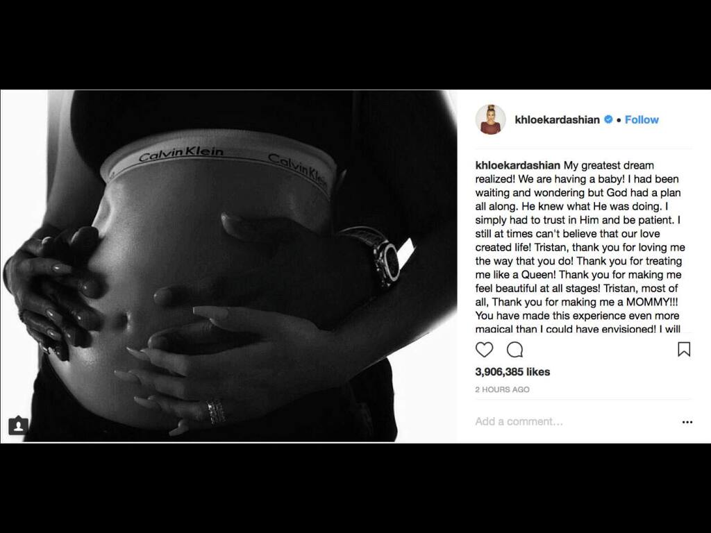 Khloe Kardashian confirms pregnancy with Instagram post