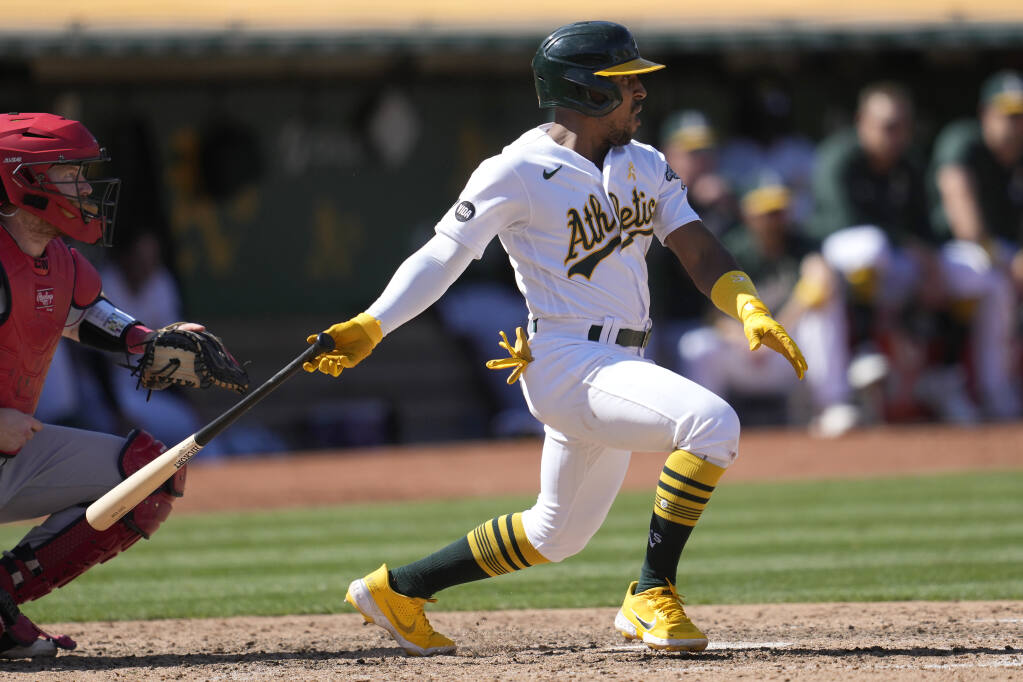 A's show off new uniforms, cleats, bats for Players Weekend