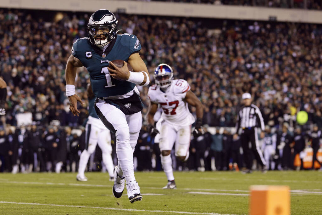 Hurts, Eagles pound Giants early, coast to NFC title game