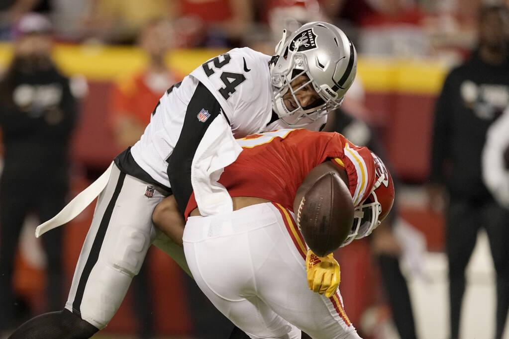 Las Vegas Raiders safety Johnathan Abram (24) during the first half of an  NFL football game against the Arizona Cardinals, Sunday, Sept. 18, 2022, in Las  Vegas. (AP Photo/Rick Scuteri Stock Photo - Alamy