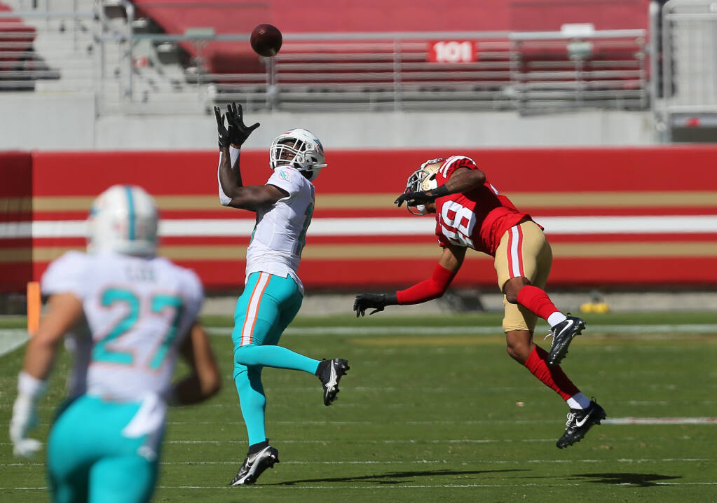 Fitzpatrick's 3 TD passes lead Dolphins past 49ers 43-17 San Francisco 49ers  Miami Dolphins rating AP Jimmy Garoppolo
