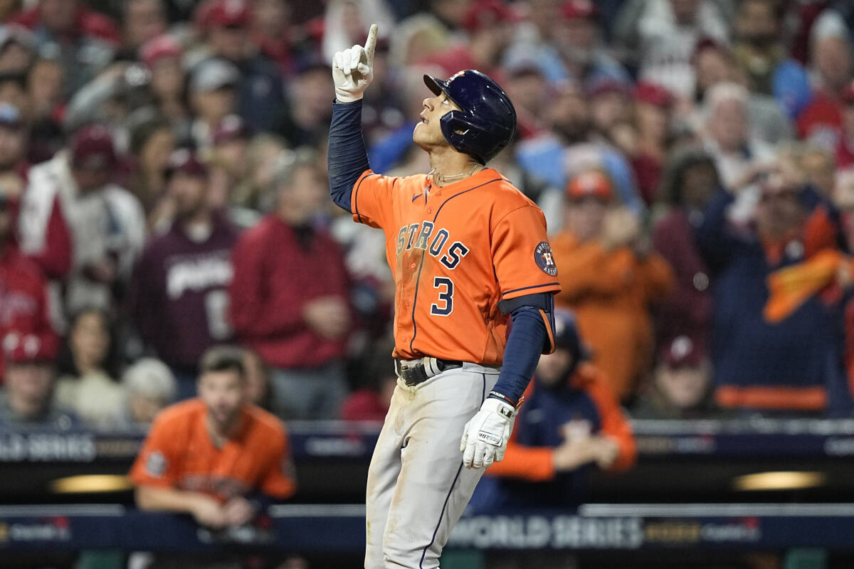Houston Astros Jose Altuve at bat against Phillies in Game 3 of the 2022  World Series - Gold Medal Impressions