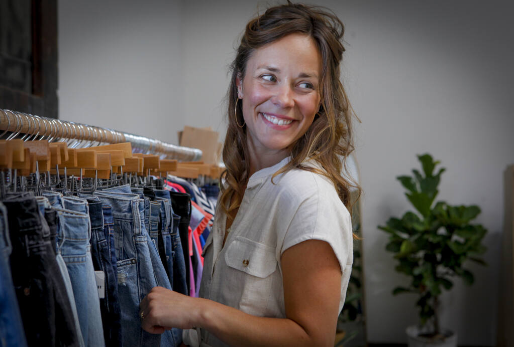 Laura Whelan is co-owner of NooNoo, a secondhand children’s clothing boutique located in the Watershed in Petaluma._ Monday, July 24, 2023._(CRISSY PASCUAL/ARGUS-COURIER STAFF)