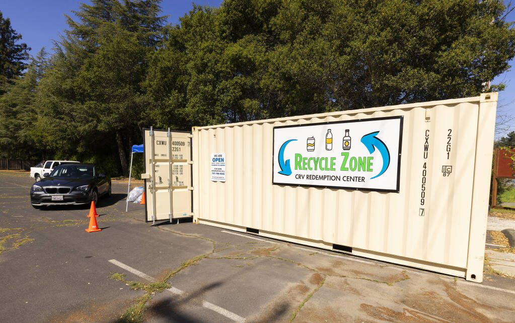 The new CRV beverage container recycle center at the Community Church of Sebastopol on Thursday, March 31, 2022. (John Burgess/The Press Democrat)