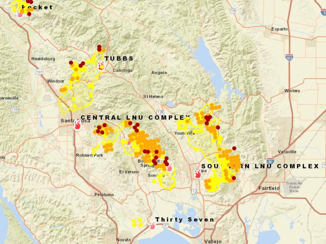 Live map of wildfires burning in Sonoma Napa counties