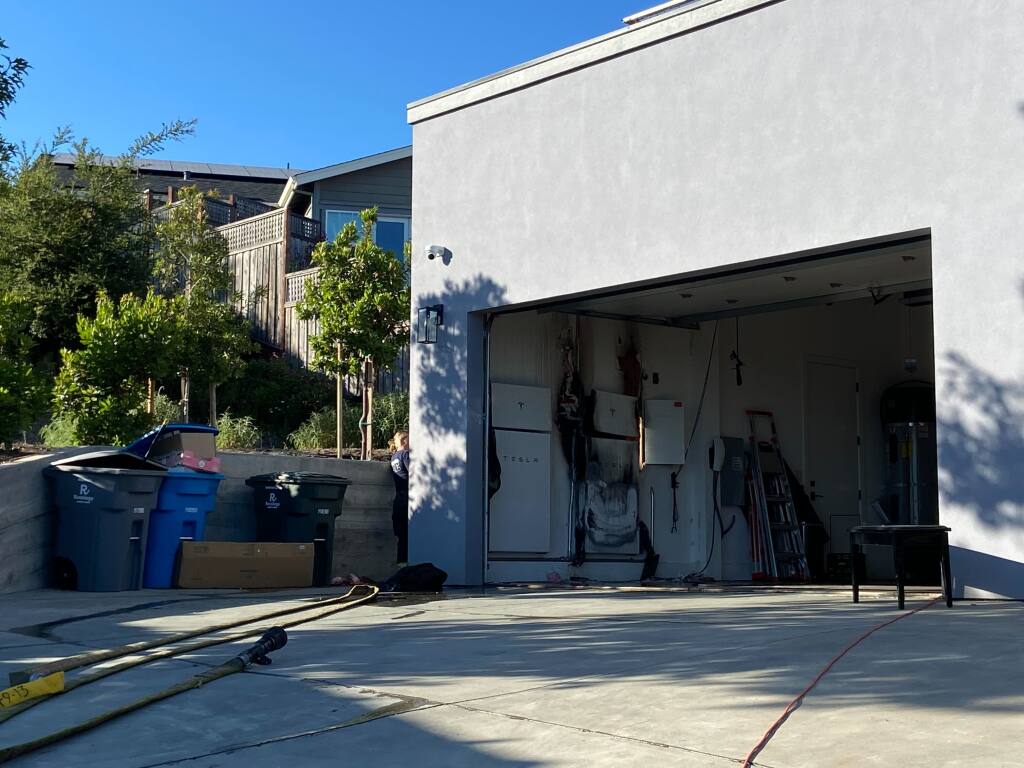 The Santa Rosa Fire Department responded about 5:25 p.m., Monday, June 19, 2023, to multiple reports of smoke coming from a garage in the 3800 block of Royal Manor place.The fire, which originated at a Tesla energy storage system, caused about $20,000 in damage to the residence. (Santa Rosa Fire Department)