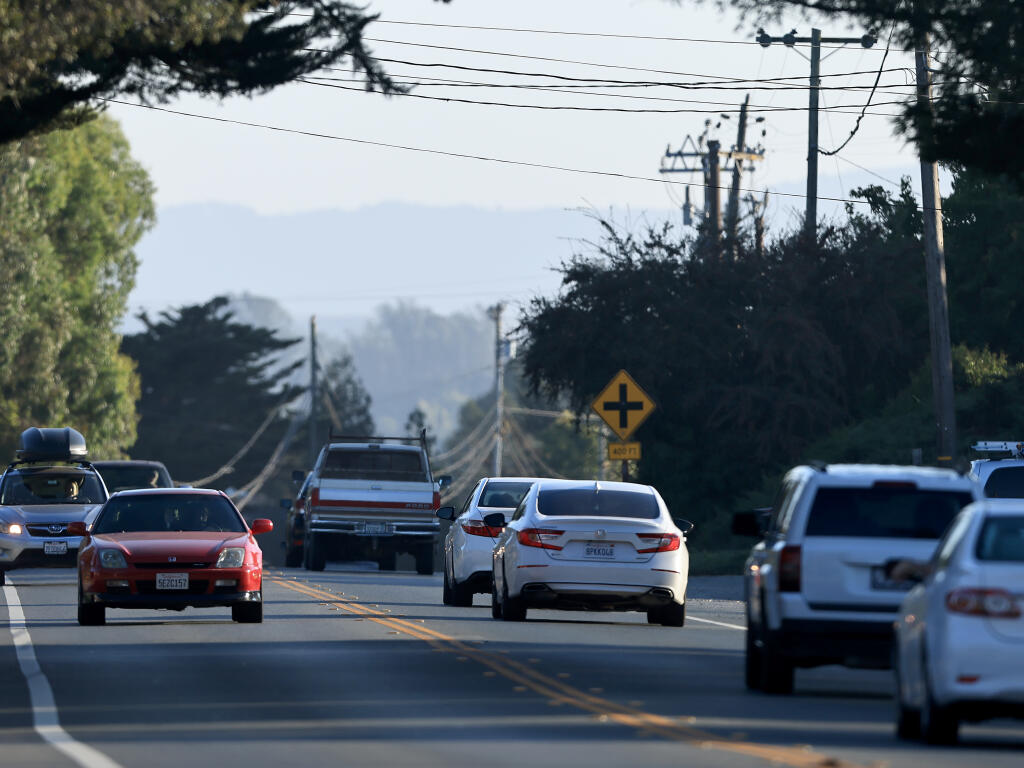 A section of Old Redwood Highway, Tuesday, Oct. 11, 2022, south of Penngrove where a pedestrian was struck and killed by a car while crossing the highway near the Twin Oaks Tavern. (Kent Porter / The Press Democrat) 2022