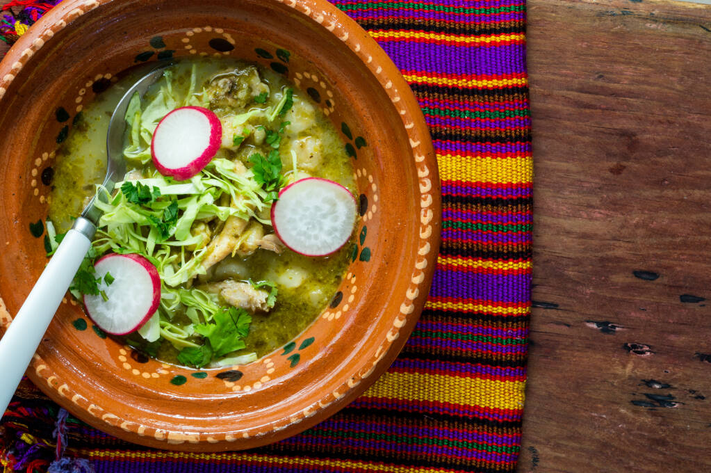 This photo shows pozole verde, but for Kina Chavez’s version, you’’ll have to head to PKB in the Maxwell Market Place. (Shutterstock)