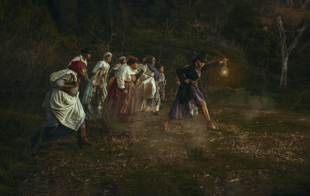 This photo from Santa Rosan Christyl O’Flaherty’s 2020 re-enactment of Harriet Tubman’s Underground Railroad is part of the “de Young Open 2023” museum exhibition in San Francisco. (Tachanavia Lastie)