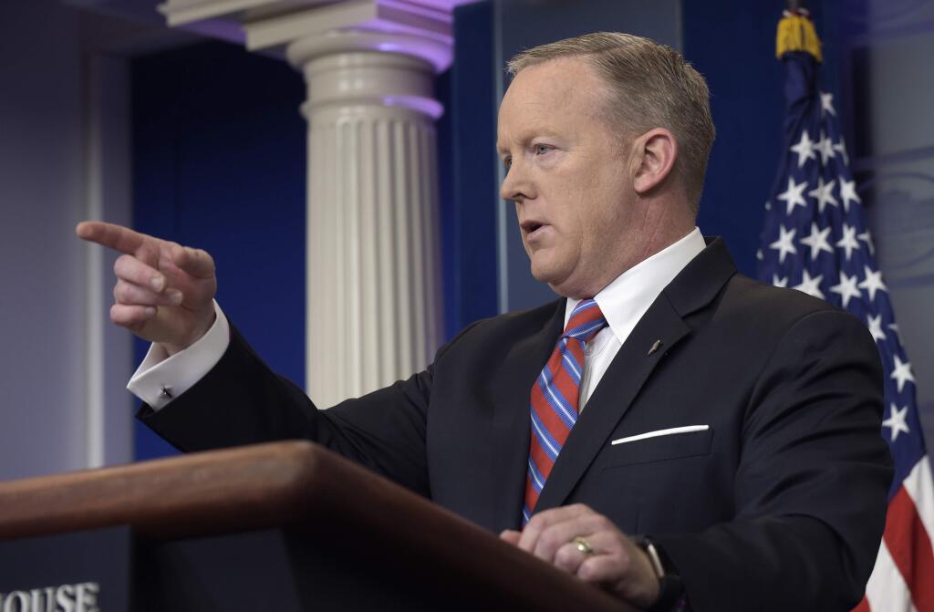 White House press secretary Sean Spicer speaks during the daily briefing at the White House in Washington, Wednesday, April 19, 2017. (AP Photo/Susan Walsh)