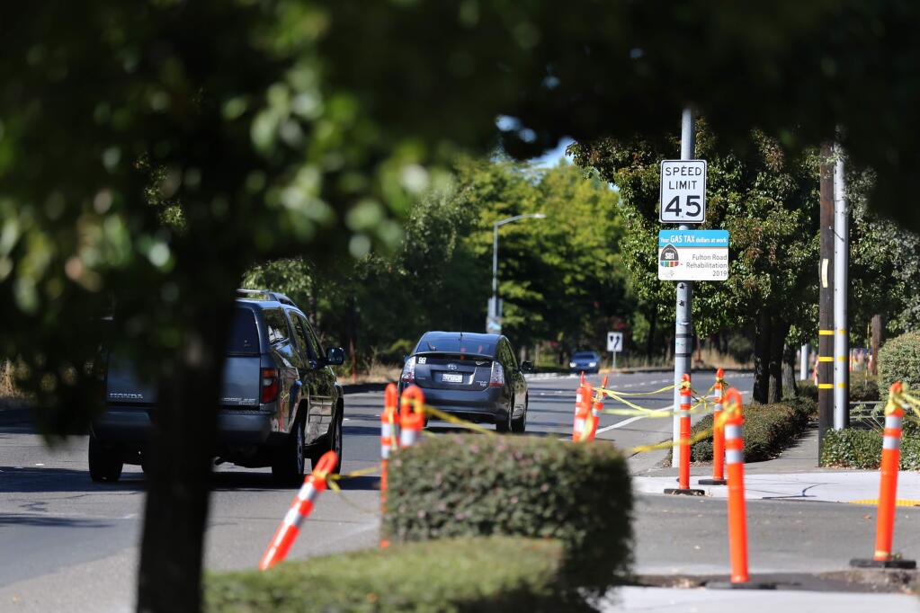 Cars drive along Fulton Road just north of Occidental Road in Santa Rosa on Sunday, Sept. 8, 2019. (BETH SCHLANKER/ PD)