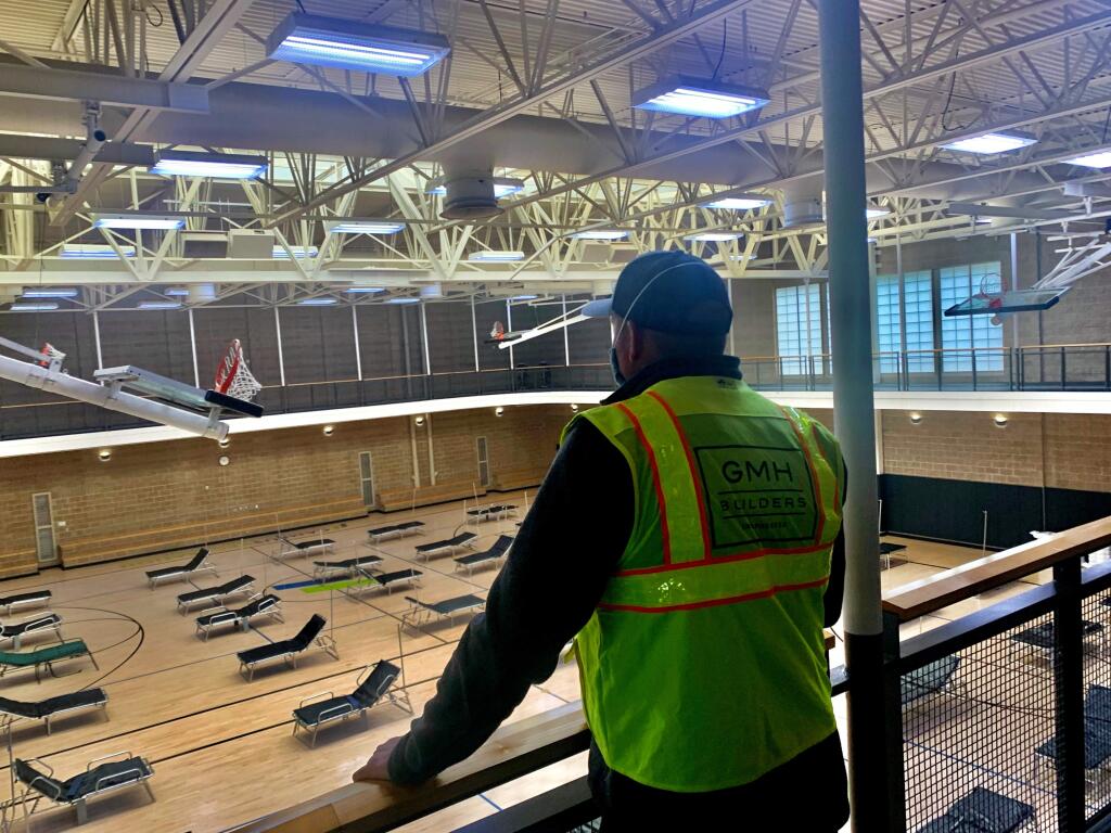 GMH Builders president Seth Maze looking out over the newly constructed overflow patient facility at SSU. Ready if needed.