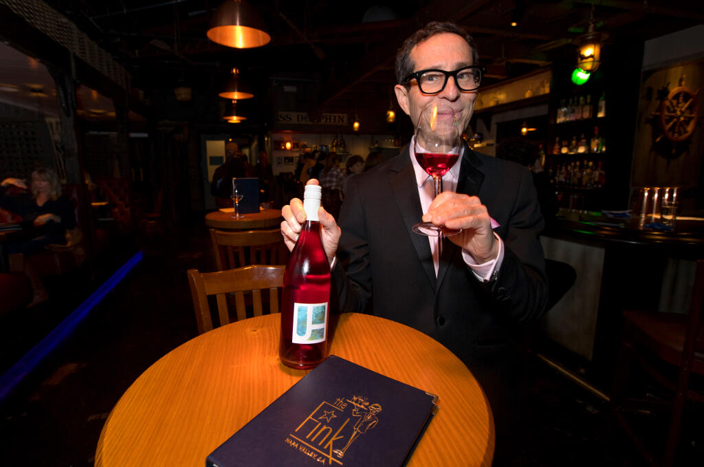 Winemaker and owner Judd Finkelstein samples a glass of Judd’s Hill NVX Rosé wine, his first release from Napa Valley’s 2023 harvest, at The Fink cocktail lounge in Napa, Tuesday, Nov. 7, 2023. (Darryl Bush / For The Press Democrat)