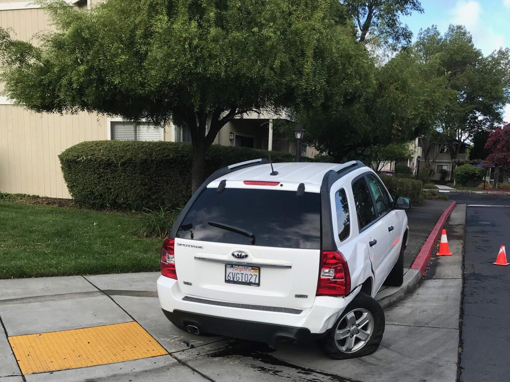 Two vehicles collided on wet Range Avenue in Santa Rosa on Monday, Sept. 16, 2019. (SANTA ROSA POLICE DEPARTMENT)