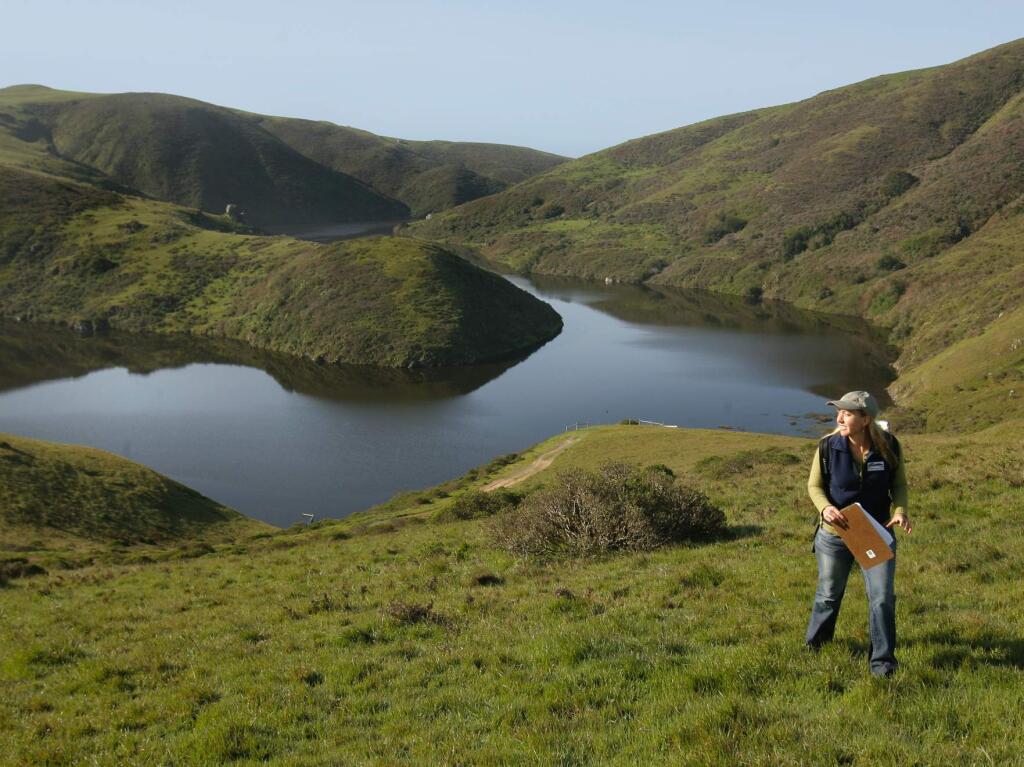 Sonoma Land Trust project manager Shanti Wright walks the hills of the 127-acre Estero Americano Preserve at the border of Sonoma and Marin Counties.