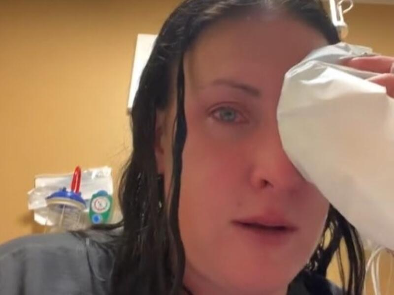 This image shows a screenshot from a TikTok post by Santa Rosa resident Jennifer Eversole describing how she accidentally glued her left eye shut. The post has been viewed more than 4.5 million times on the social media platform. (TikTok)