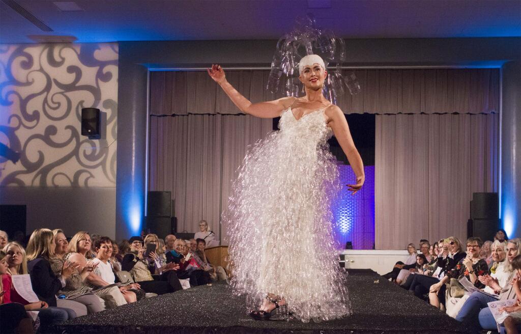 'Geyser Glamour', designed by Julia Pozgai and made from plastic water bottles, was modeled by Jill Vallavanis at the Eighth Annual Trashion Fashion Show. (Photo by Robbi Pengelly/Index-Tribune)