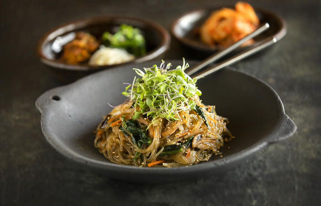Jabchae, an appetizer of stir-fried glass noodles with vegetables from Soban Korean in Petaluma. (John Burgess / The Press Democrat)