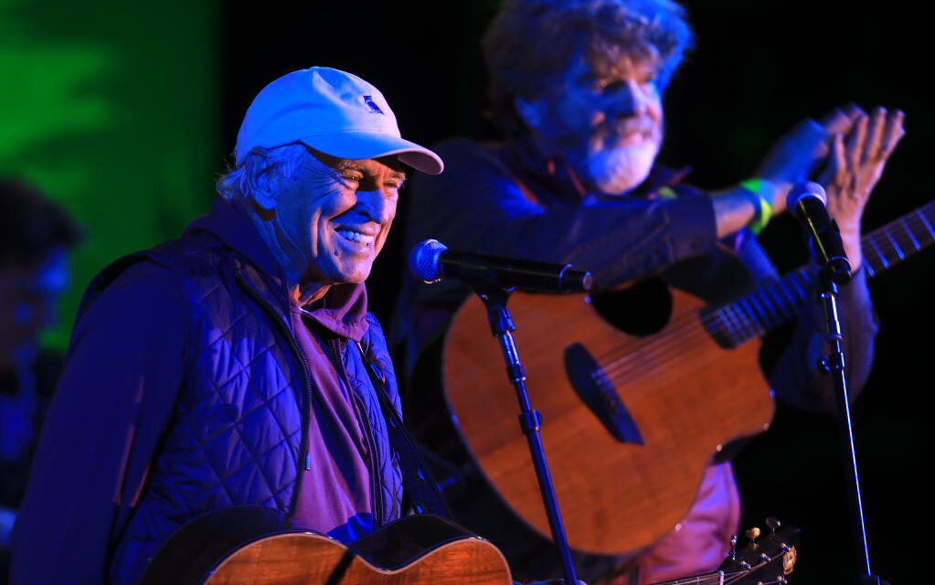 Jimmy Buffett, left and Mac McAnally perform during the Monte Rio Variety Show in Monte Rio, Thursday, July 28, 2022. (Kent Porter / The Press Democrat file)