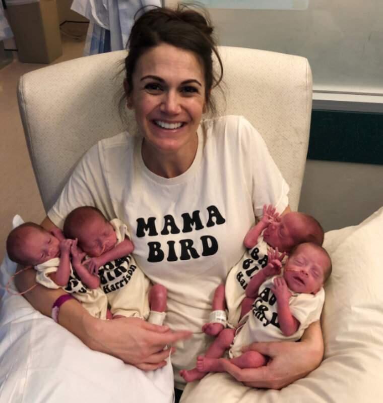 Jenny Marr with her 1-month-old sons at the Texas Health Presbyterian Hospital Dallas, where the quadruplets stayed for two months in the neonatal intensive care unit after their birth on March 15. (Family photo)