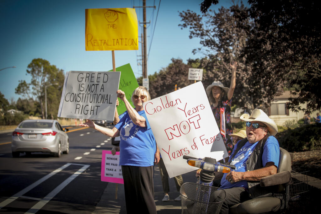 Residents of Youngstown Mobile Home Park in Petaluma protest a doubling of rents. (CRISSY PASCUAL/ Petaluma Argus-Courier)
