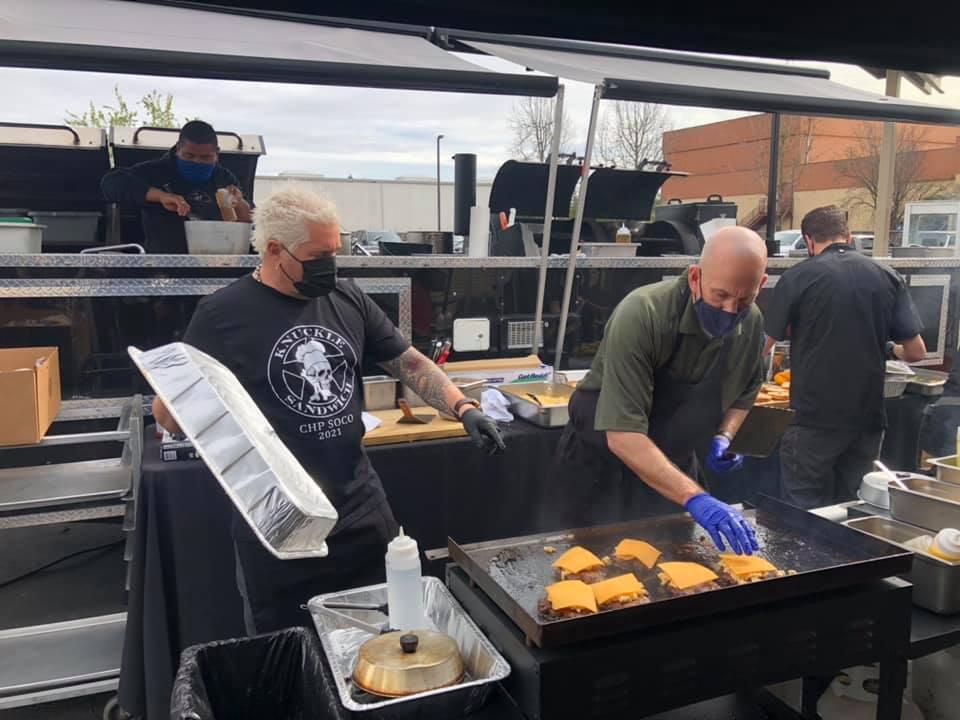 Guy Fieri cooked a meal for those at the  California Highway Patrol Office in Rohnert Park on Friday, March 12, 2021. (CHP Santa Rosa / Facebook)