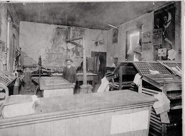 1906, East Napa Street, Editor and Publisher of The Sonoma Index-Tribune, Harry Granice in his newspaper shop that was located on East Napa Street next to the Granice family home. The old Victorian style home and shop are still standing on East Napa Street.