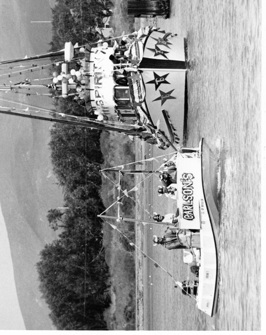 Decorated boats at the Bodega Bay Fisherman’s Festival in 1976. (The Press Democrat)