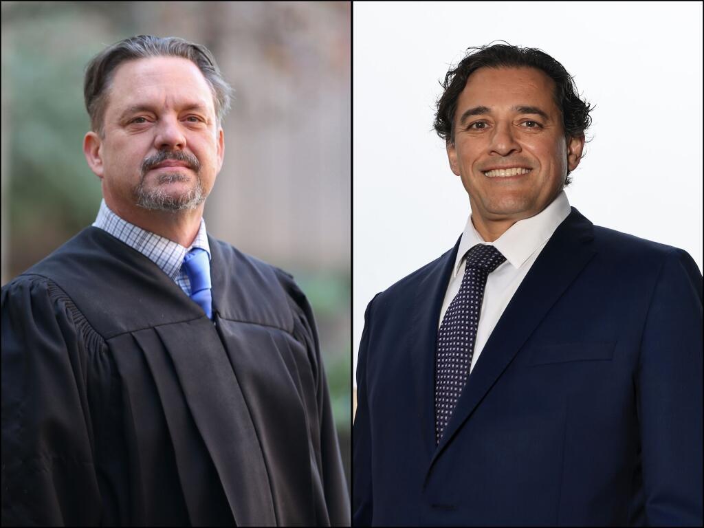 Superior Court Commissioner Ken English, left, and defense attorney Omar Figueroa are running for a judicial seat currently filled by Sonoma County Judge Brad DeMeo, who’s retiring Jan. 5.