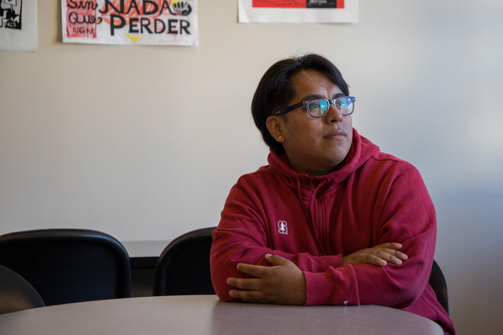 Auner Barrios Vasquez, 21, at the College of San Mateo on Nov. 28, 2023. Barrios Vasquez is one of many young people who don’t qualify for DACA. Photo by Amaya Edwards for CalMatters