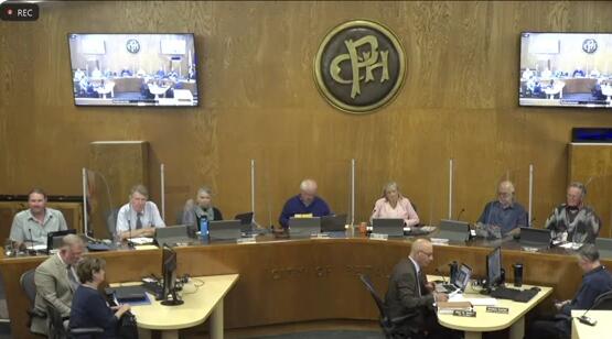 A screenshot shows the Petaluma City Council on Monday, Oct. 2, 2023 as City Attorney Eric Danly describes public comment rules under the Brown Act. (Image taken from video of public meeting)