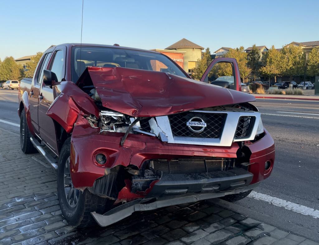 Petaluma Police arrested a 72-year-old Santa Rosa man on suspicion of driving under the influence after he crashed his car into a tractor trailer in southeast Petaluma on the evening of Sunday, Sept. 4, 2022. (Petaluma Police Department)