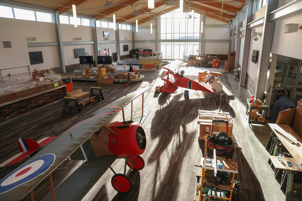 The new arrivals terminal at the Charles M. Schulz-Sonoma County Airport houses the baggage claim, rental car counters, and will feature Snoopy and Red Baron planes hung from the ceiling, in Santa Rosa on Thursday, Nov. 10, 2022. (Christopher Chung/The Press Democrat)