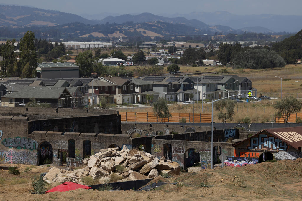 Ruins of the former Standard Portland Cement Co. plant at the Watson Ranch housing development in American Canyon, Thursday, Aug. 17, 2023. (Beth Schlanker / The Press Democrat)