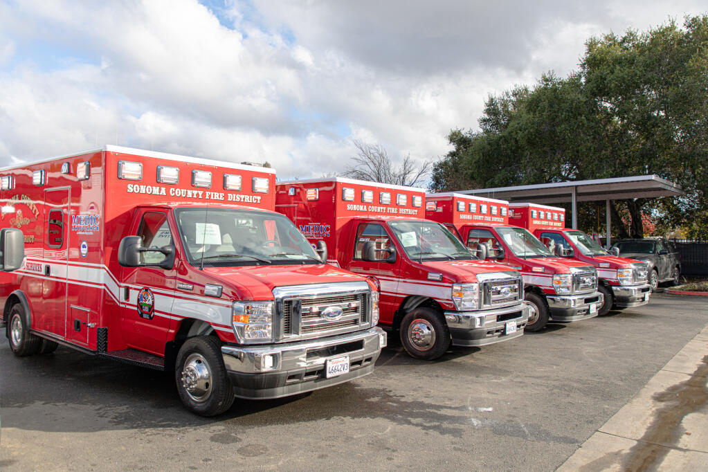 Sonoma County Fire District’s new ambulance fleet will begin service on Jan. 16. Photo courtesy Karen Hancock.