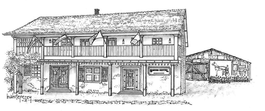 A drawing of the Swiss Hotel and Barn in Sonoma.
