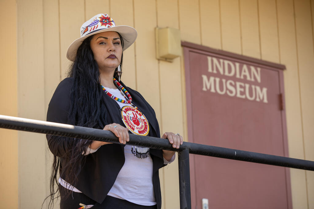 MaDonna Feather-Cruz has been working to reopen the Indian Museum at Roseland Elementary School in Santa Rosa. The door to the museum has been locked for three years due to mold spores discovered in the air of the deteriorating building, which houses donated taxidermied animals, regalia and Pomo baskets. Photo taken Friday, July 28, 2023. (Chad Surmick / The Press Democrat)