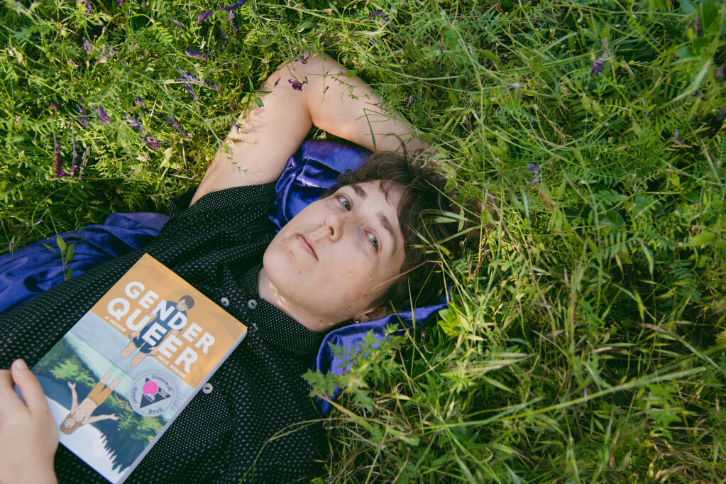 Maia Kobabe, the author of the graphic novel and memoir “Gender Queer,” in Santa Rosa, April 25, 2022. The book about coming out nonbinary has landed the author at the center of a battle over which books belong in schools, and who gets to make that decision. (Marissa Leshnov/The New York Times)