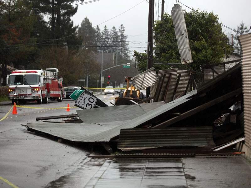A tornado damaged Sequoia Landscape Materials on Pacific Avenue and King Street and nearby houses in Santa Rosa on Monday,  March 28, 2011. (The Press Democrat)