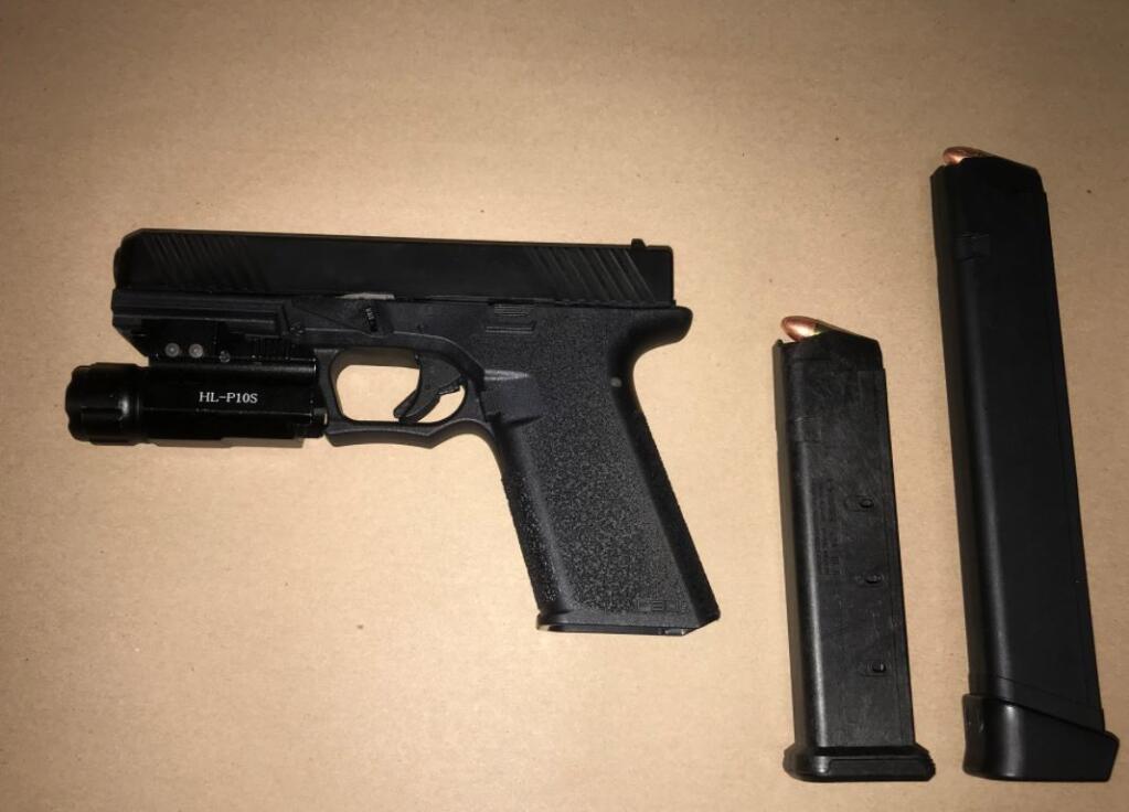 Santa Rosa police say they found a replica gun and a “ghost gun” on a 15-year-old boy in Santa Rosa following a crash, Monday, July 12, 2021. (Santa Rosa Police Department)